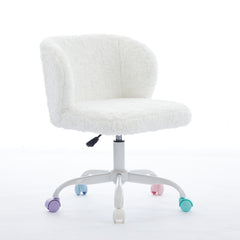 A&A Furniture Office Chair,Artificial rabbit hair Home Office Chair with Metal Base,Adjustable Desk Chair Swivel Office Chair,Vanity Chair(Ivory)