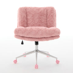W26.4 inch Wider seat Office Chair,Artificial rabbit hair Home Office Chair with Metal Base,Adjustable Desk Chair Swivel Office Chair,Vanity Chair(Pink),SW1875PK