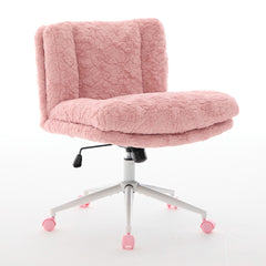 W26.4 inch Wider seat Office Chair,Artificial rabbit hair Home Office Chair with Metal Base,Adjustable Desk Chair Swivel Office Chair,Vanity Chair(Pink),SW1875PK