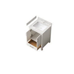 23" Bathroom Vanity with Sink, Bathroom Storage Vanity Sink Cabinet with 2 Doors & 1 Drawer, Wooden Freestanding White Bathroom Cabinet with Faucet Hole
