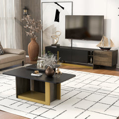 VIBE HAUS Modern Light Luxury TV Stand and Coffee Table Set of 2, Modern TV Console,Wood Center Tables with Spacious Top, Storage Cabinet & Open Adjustable Shelves for Living Room