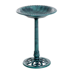 Outsunny 28'' Bird Bath Outdoor Resin Decor with Fleur De Lis Pattern, Time-Worn Finish