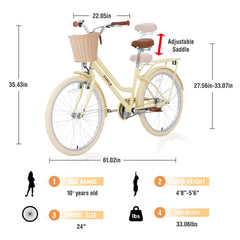 Steel Frame,Multiple Colors, for 10+Years Old Girls Bike,24 inch wheel