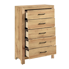 Rustic Natural Finish 5-Drawers Storage Chest Wooden Bedroom Furniture 1pc Vertical Dresser