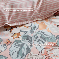 5-Piece Twin 5 Piece Vintage-inspired Collection floral print,Pink