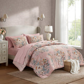 5-Piece Twin 5 Piece Vintage-inspired Collection floral print,Pink