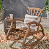 Outdoor Acacia wood Rocking Chair with Retractable foot panel,Rocker Patio Rocking Chair for Porch, Patio, Balcony,