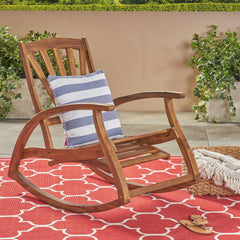 Outdoor Acacia wood Rocking Chair with Retractable foot panel,Rocker Patio Rocking Chair for Porch, Patio, Balcony,