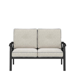 48" All-Weather Metal Loveseat 2 Seats Couch Sofa with Beige Cushions with Khaki Frame