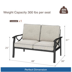 48" All-Weather Metal Loveseat 2 Seats Couch Sofa with Beige Cushions with Khaki Frame