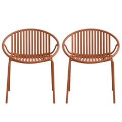 Patio Dining Chairs Stackable Chairs with Breathable Design Modern Simple Art Style (Set of 2),Metal Legs+Plastic backrest,Orange