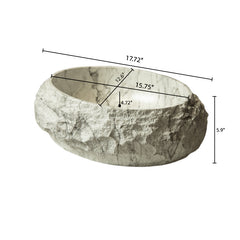 Luna 18'' Bathroom Sink, Irregular Oval Resin Vessel Basin with Stone Pattern, Artistic Style Sink, NO Faucet, Ivory