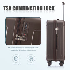 20"/24"/28" 3 pcs/set in ABS Spinner Wheel Luggage, Carry on Suitcase, Matching Color, TSA Combination Lock (Brown)
