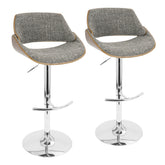 Fabrizzi Mid-Century Modern Adjustable Barstool with Swivel in Chrome, Walnut and Grey Noise Fabric by LumiSource - Set of 2