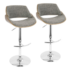 Fabrizzi Mid-Century Modern Adjustable Barstool with Swivel in Chrome, Walnut and Grey Noise Fabric by LumiSource - Set of 2