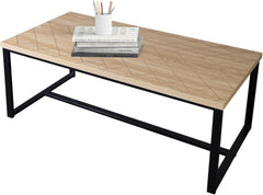 Bali Coastal Modern Coffee Table Natural Wood Top with Black Metal Legs