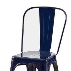 Set of 2 Dark Blue Industrial Metal Dining Chairs 18 Inch Seat Height Stackable Indoor Outdoor, Lightweight Easy-Clean Surface, Easy Assembly, Durable Modern Design