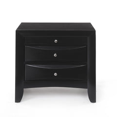 1pc Black Finish Nightstand with Two Storage Drawers and Pull Out Tray Wooden Bedroom Furniture