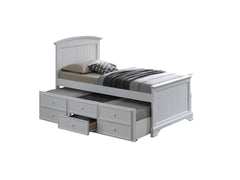 Transitional Style Capital Twin Bum Bed White Finish Headboard And Footboard Panel Trundle With 3 Storage Drawers Mortise & Tenon Joint