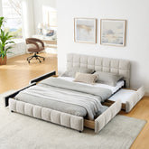 Queen Size Upholstered Bed ,comfortable upholstered bed frame, Chenille fabric, with headboard and solid bed frame. With drawer for storage.-Beige(88.5''*68.5''*31'')