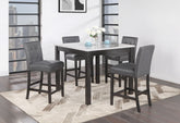 LEON BAR TABLE AND 4 BAR STOOLS