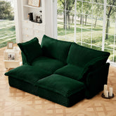Slipcovered Sofa 2 Seater Sofa With 2 Ottomans, 2 Seater Sleeper Sofa Bed Home Theater Oversized Sofa For Living Room, Corduroy, Green