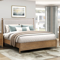 Modern Transitional Queen Platform Bed with Removable Upholstery Cushion Brown Finish Durable Bedroom Furniture 1pc