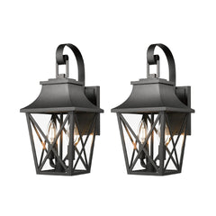 Black Outdoor Wall Lantern 2-Light, Large Outside Modern Wall Sconce Light Fixture, Industrial Porch Light Wall Mount with Glass, Waterproof Farmhouse Exterior Lamp Lighting (2 Pack)
