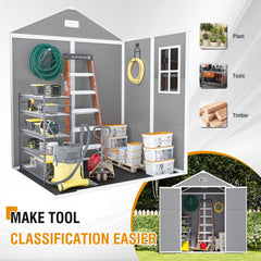 Campcraft 6*5ft resin storage shed,Plastic Garden Tool Outside Sheds,high quality pp material,strong structure,waterproof,rust and UV proof,large storage space,12mm thick pp board,HD window lighting