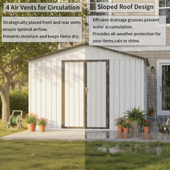 Metal garden sheds 10ftx12ft outdoor storage sheds white+Grey