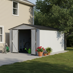 Metal garden sheds 10ftx12ft outdoor storage sheds white+Grey