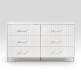 Glam White Dresser of 6x Storage Drawers Faux Marble Laminated Top Chrome Metal Legs Bedroom Furniture 1pc