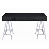 Black High Gloss and Chrome 2-Drawer Writing Desk