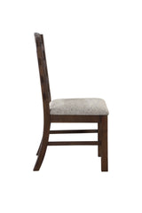 Traditional Classic Dining Side Chairs 2pc Set Rustic Brown Finish Padded Seat Cushion Gray Strong Durable Dining Furniture