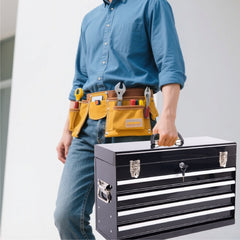 Heavy Duty Metal Tool Box, 21-inch, Portable Metal Tool Box with 4 Drawers, Small Tool Chest with EVA Liners, Ball Bearing Slide Drawers Locking & Powder Coated Finish, Multi-Function Tool Organizer