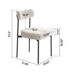 Set of 2 Boucle Dining Chairs Modern Kitchen Chair Curved Backrest Metal Legs