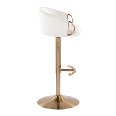 Claire Contemporary/Glam Adjustable Barstool with Swivel in Gold Metal and Cream Velvet with Rounded T Footrest by LumiSource - Set of 2