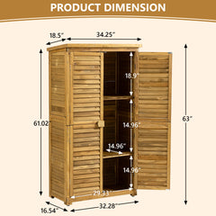 Outdoor Storage Cabinet, Wood Garden Shed, Pool Storage Shed with Lockable Door, Waterproof Roof and 2 Removable Shelves, Vertical Outside Storage Shed for Patio, Backyard and Lawn