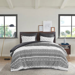3 Piece Cotton Comforter Set with Chenille Tufting Gray King/Cal King