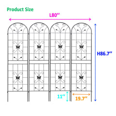 4 Pack Metal Garden Trellis 86.7" x 19.7" Rustproof Trellis for Climbing Plants Outdoor Flower Support Black