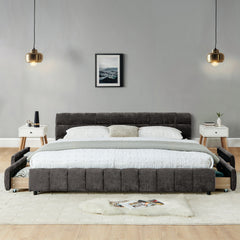 California King size Upholstered Bed ,comfortable upholstered bed frame, Chenille fabric, with headboard and solid bed frame. With drawer for storage.-Dark Gray(90.5''*80.5''*31'')