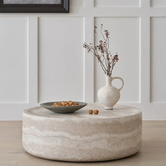 35.43'' Faux MARS Pattern Coffee Tables for Living Room Round Tea Faux Travertine Textured table for Living Room, No Need Assembly.