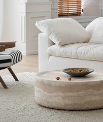 35.43'' Faux MARS Pattern Coffee Tables for Living Room Round Tea Faux Travertine Textured table for Living Room, No Need Assembly.
