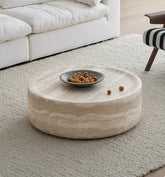 35.43'' Faux MARS Pattern Coffee Tables for Living Room Round Tea Faux Travertine Textured table for Living Room, No Need Assembly.