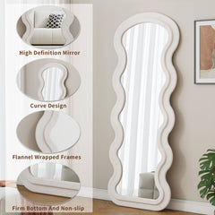 Flannel Full Length Wave white Floor Mirror with Stand for Bedroom living room Hanging or Against The Wall