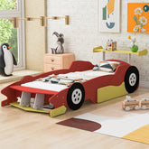 Twin Size Race Car-Shaped Platform Bed with Wheels,RedOLD SKU:WF311965AAJ)