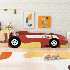 Twin Size Race Car-Shaped Platform Bed with Wheels,RedOLD SKU:WF311965AAJ)