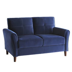 Blue Velvet Upholstery 1pc Comfort Loveseat Plush Seatbacks Tufted Detail Solid Wood Frame Modern Living Room Furniture