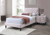 Modern V-Stitching Tufted Design Twin Bed Velvet Upholstered in Light Pink