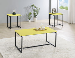Gaetano 3 Piece Yellow Carbon Fiber Wrap 39.5"W Coffee Table and End Table Set